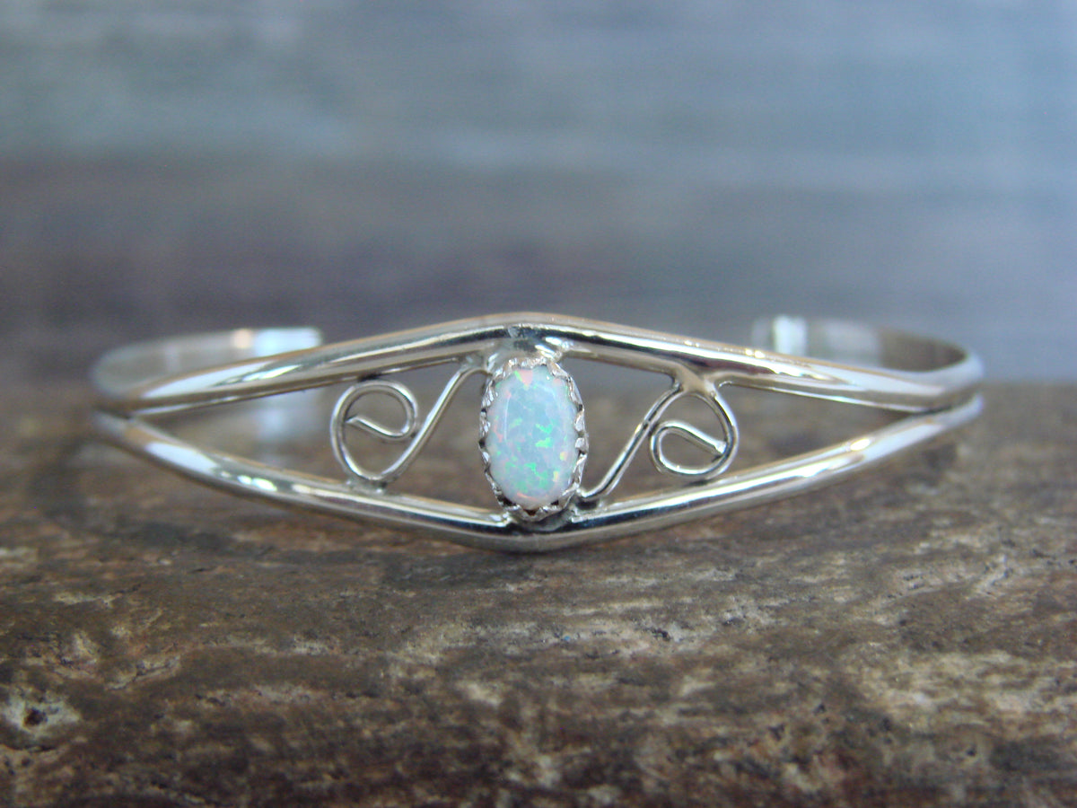 SMALL Navajo Baby / Child Sterling Silver Opal Bracelet by Lincoln