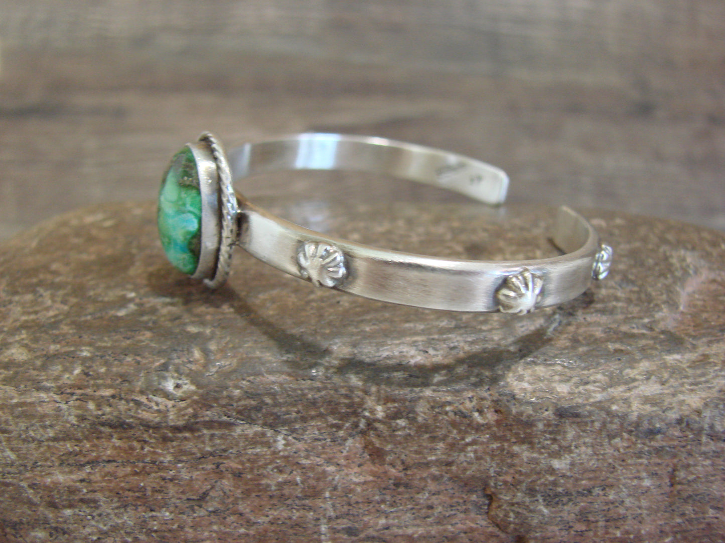 Native American Sterling Silver & Sonoran Turquoise Bracelet Signed SY