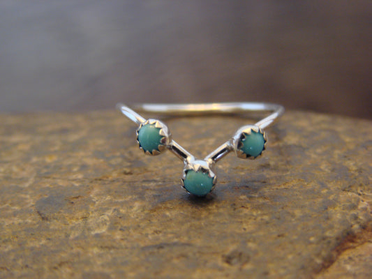 Native American Indian Sterling Silver & Turquoise V Ring by Yazzie - Size 4