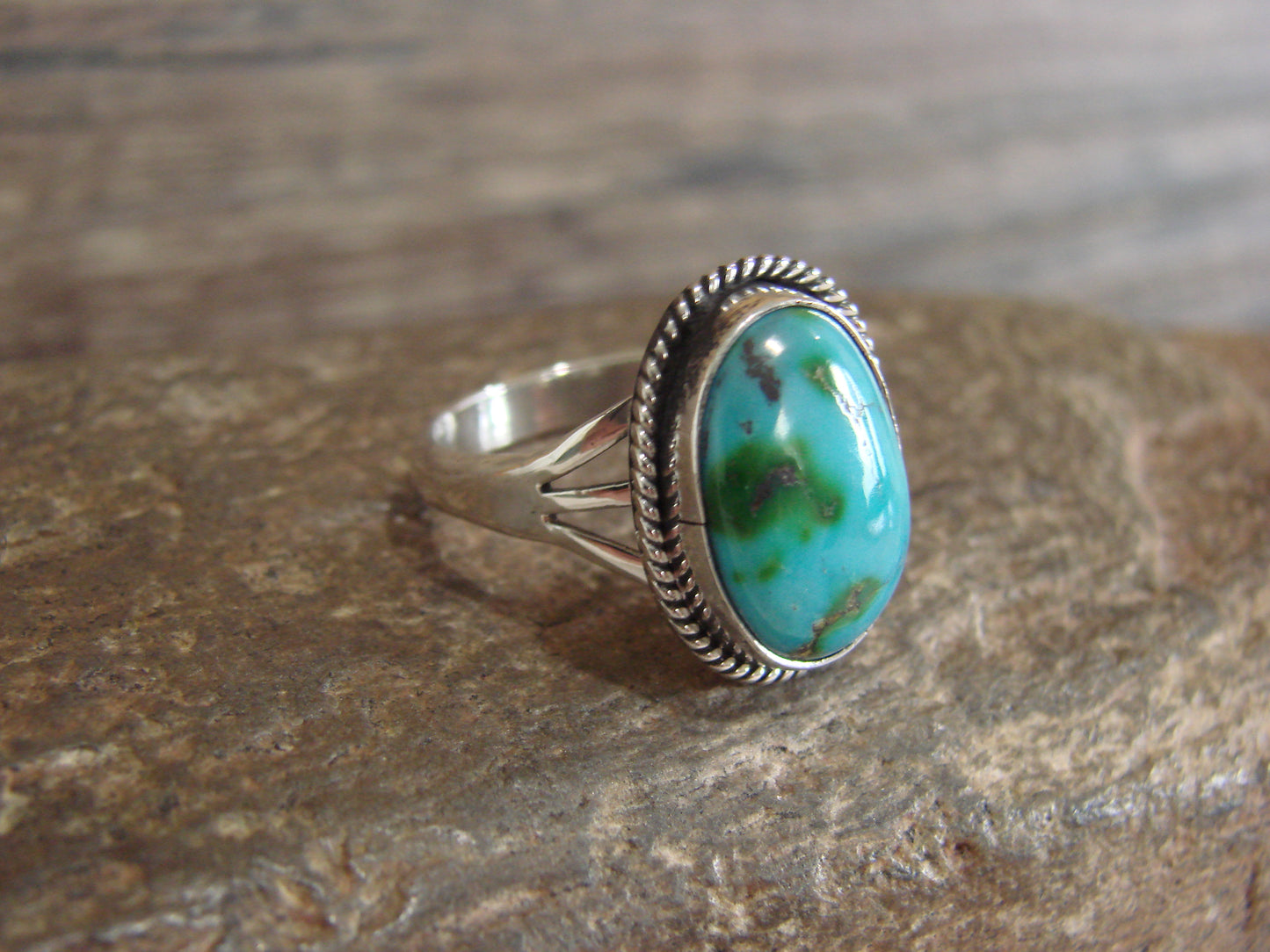 Native American Sterling Silver & Sonoran Turquoise Ring by Saunders - Size 8