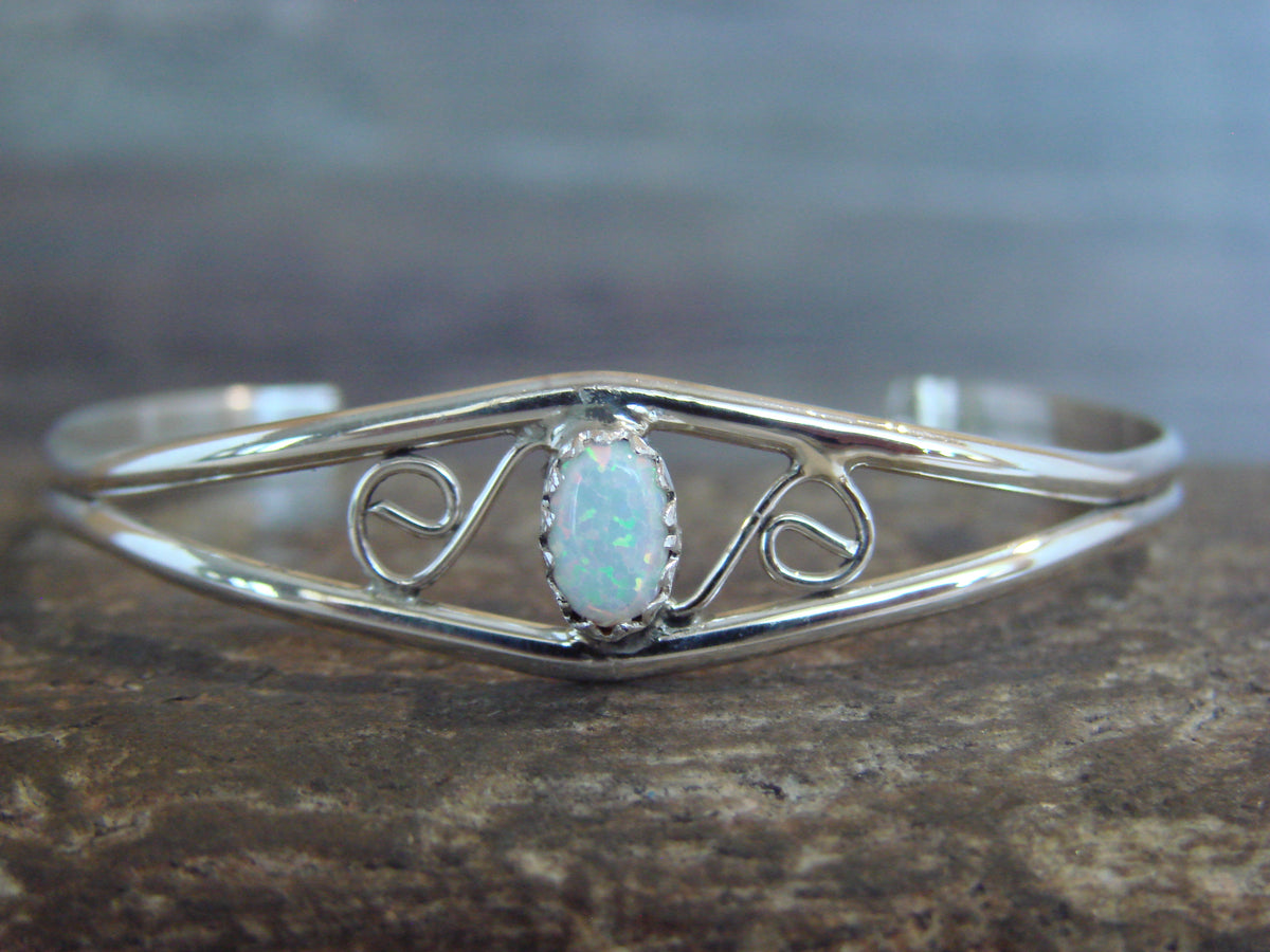 SMALL Navajo Baby / Child Sterling Silver Opal Bracelet by Lincoln