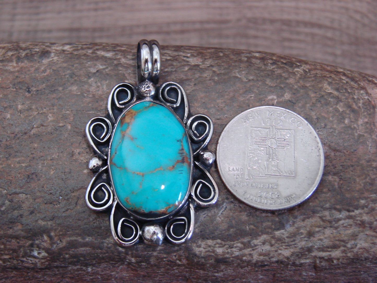 Native American Nickel Silver & Turquoise Howlite Pendant - Cleveland