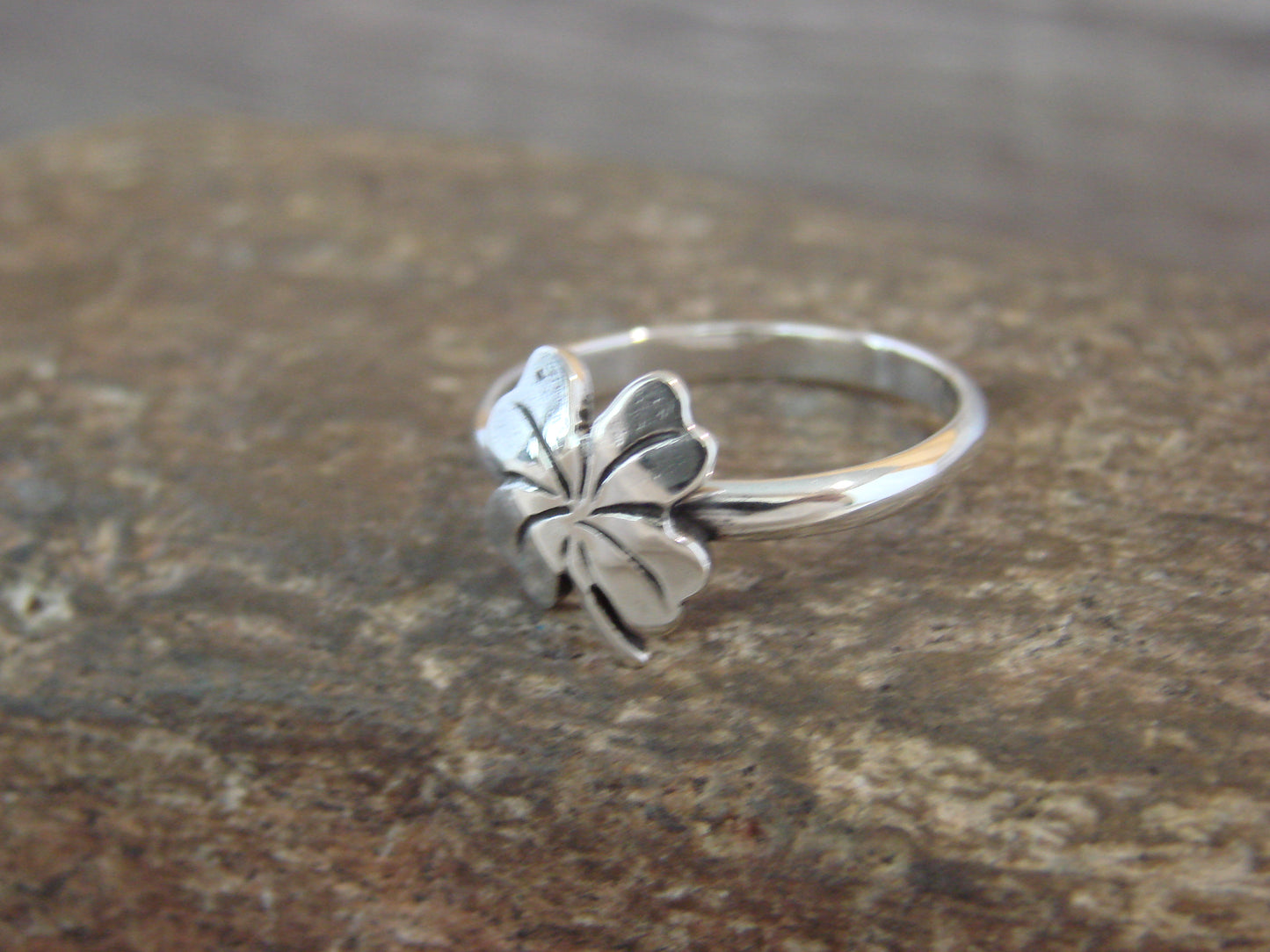 Native American Sterling Silver Lucky 4 Leaf Clover Ring - Coho - Size 5