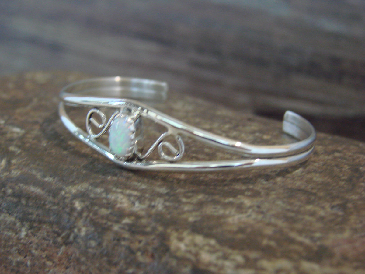 SMALL Navajo Baby / Child Sterling Silver Opal Bracelet by Lincoln