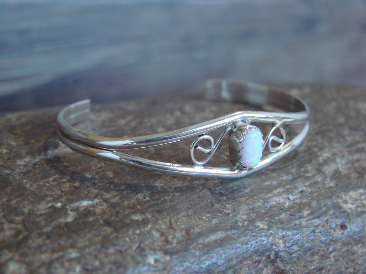 SMALL Navajo Baby / Child Sterling Silver Opal Bracelet by Lincoln