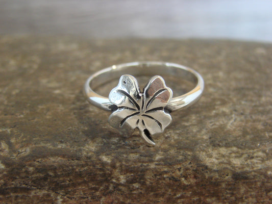 Native American Sterling Silver Lucky 4 Leaf Clover Ring - Coho - Size 6.5