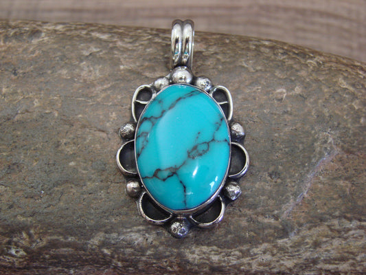 Native American Nickel Silver & Turquoise Howlite Pendant - Cleveland