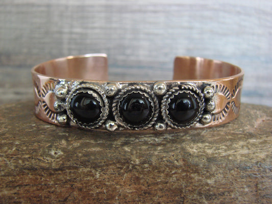 Native American Copper & Onyx Bracelet by Cleveland