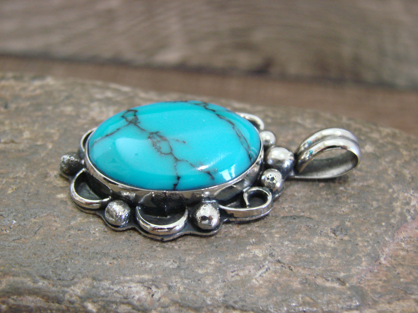 Native American Nickel Silver & Turquoise Howlite Pendant - Cleveland