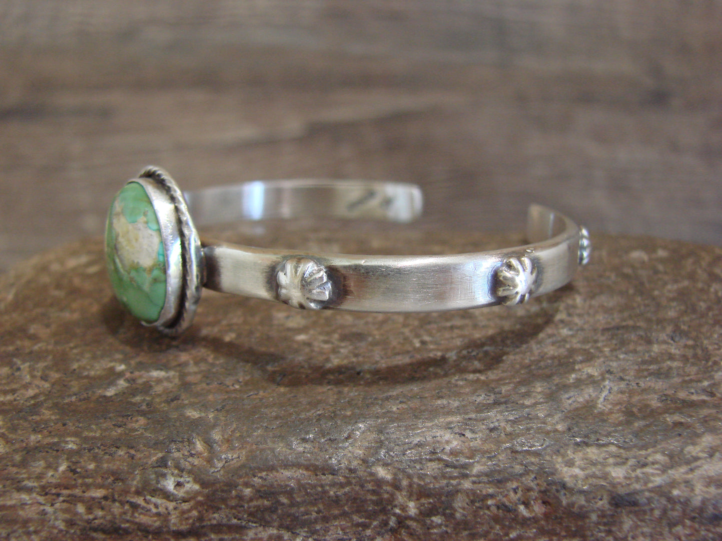 Native American Sterling Silver & Sonoran Turquoise Bracelet Signed SY
