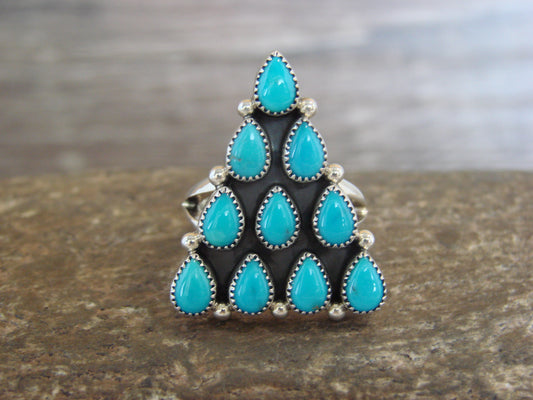 Native American Sterling Silver & Turquoise Cluster Ring - Delgarito - Size 6