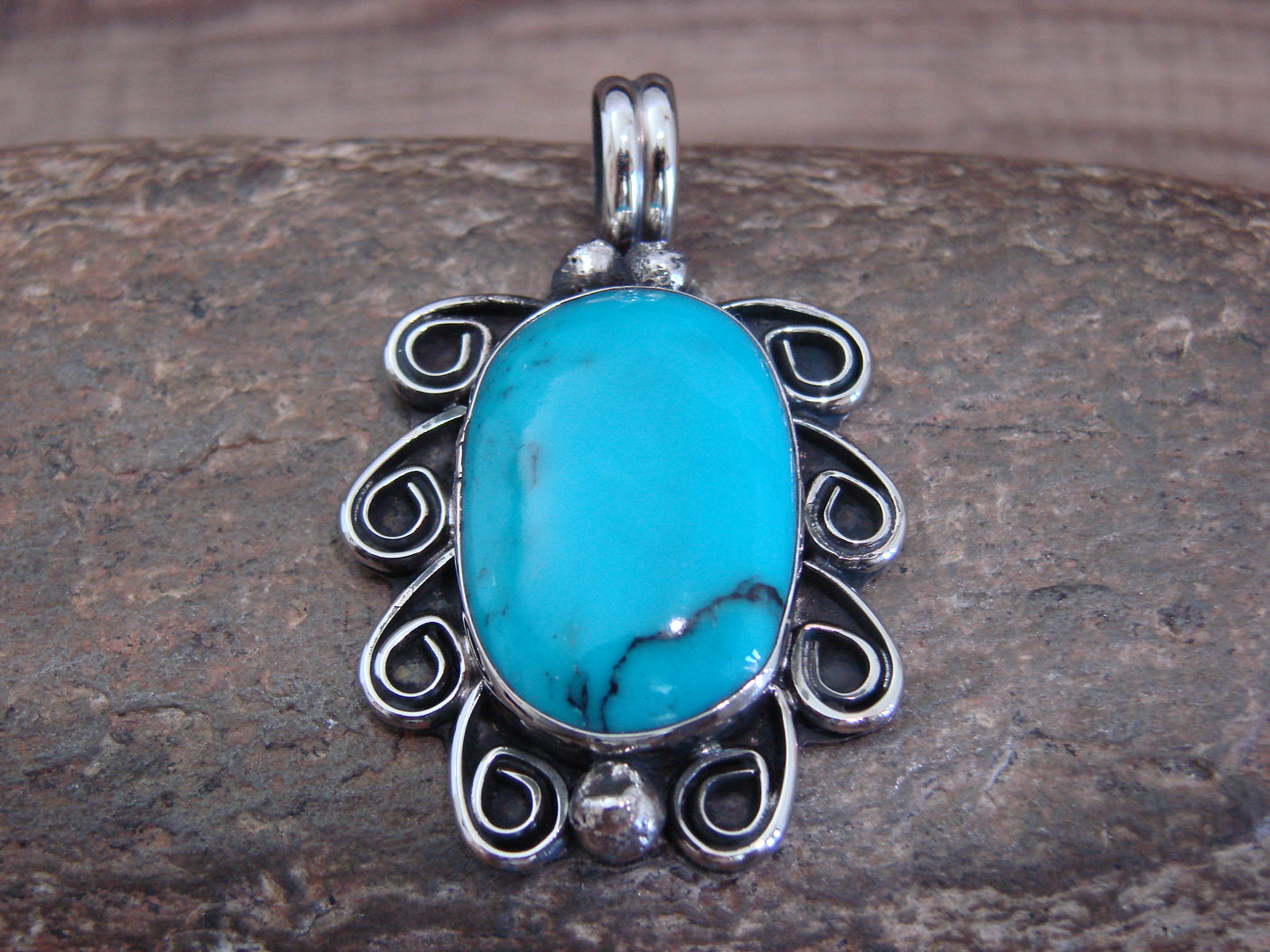 Native American Nickel Silver & Turquoise Howlite Pendant - Cleveland