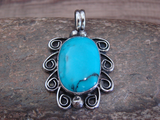 Native American Nickel Silver & Turquoise Howlite Pendant - Cleveland
