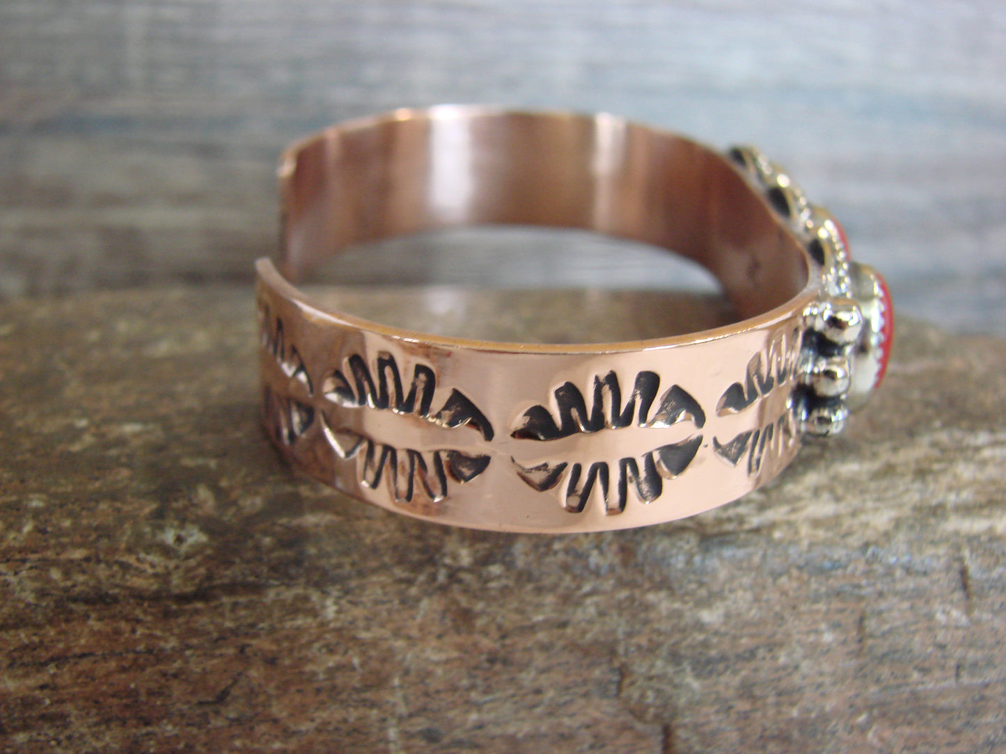 Native American Copper & Coral Bracelet by Cleveland