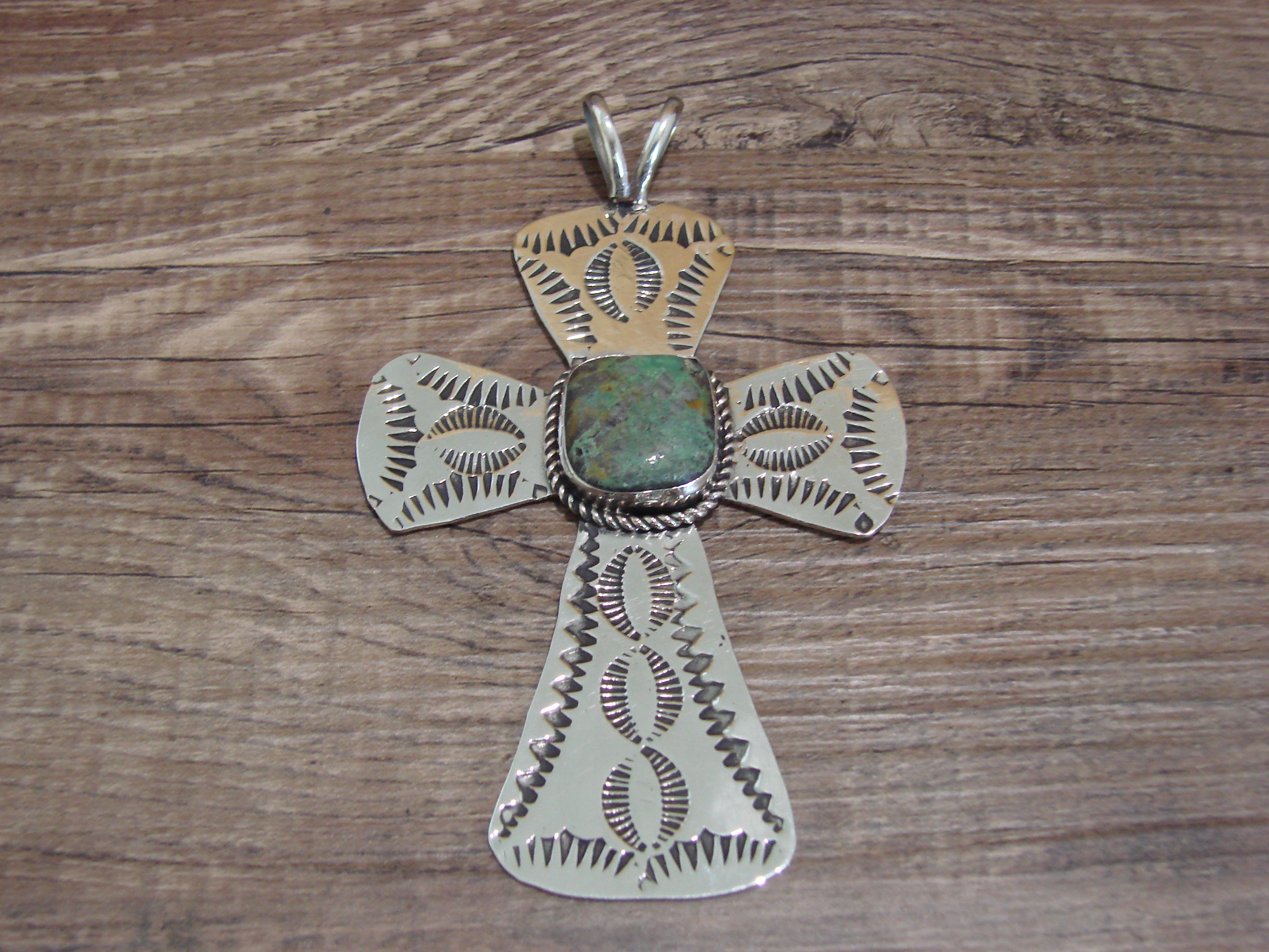 Navajo Indian Nickel Silver & Turquoise Cross Pendant - Cleveland– NTNM
