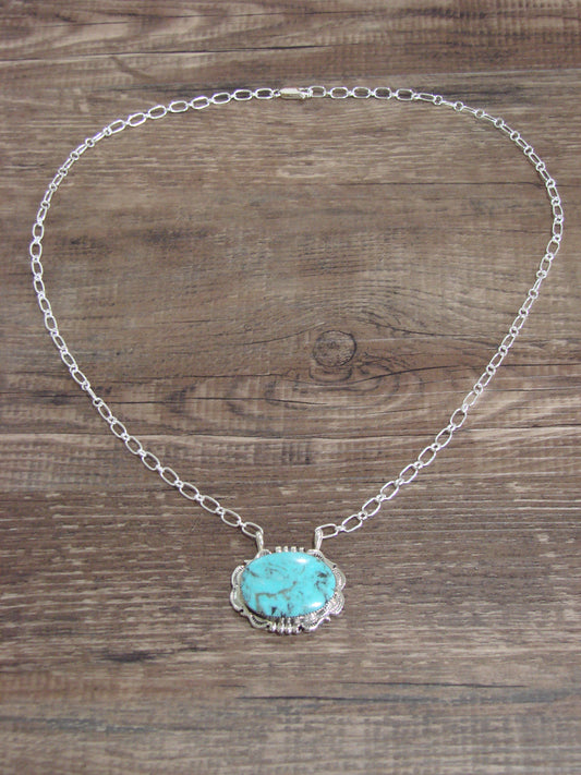 Native American 20" Sterling Silver & Turquoise Link Necklace by Silversmith