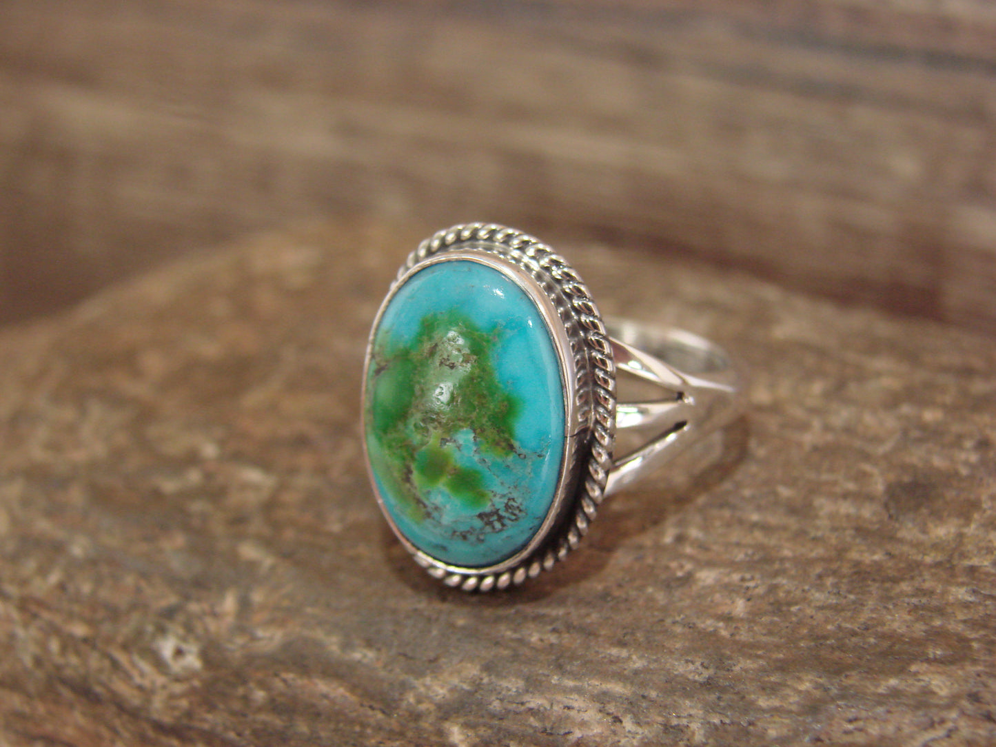 Native American Sterling Silver & Sonoran Turquoise Ring by Saunders - Size 7.5