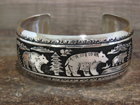 Native American Sterling Silver Bear Bracelet by Singer