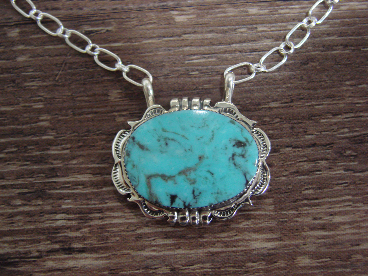 Native American 20" Sterling Silver & Turquoise Link Necklace by Silversmith