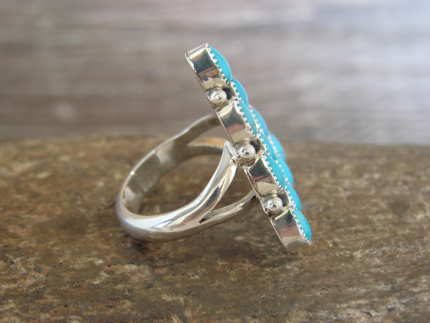 Native American Sterling Silver & Turquoise Cluster Ring - Delgarito - Size 6.5