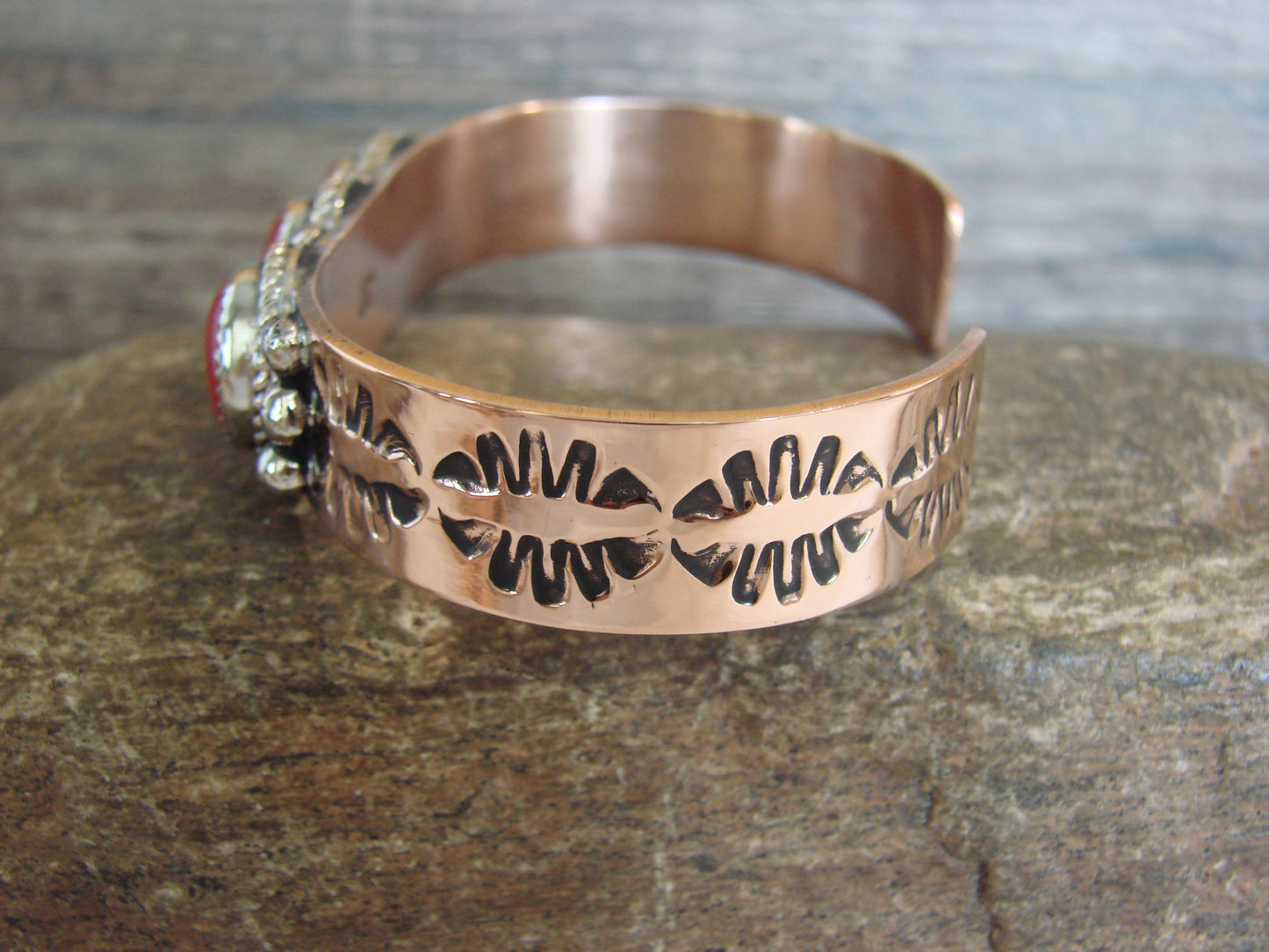 Native American Copper & Coral Bracelet by Cleveland