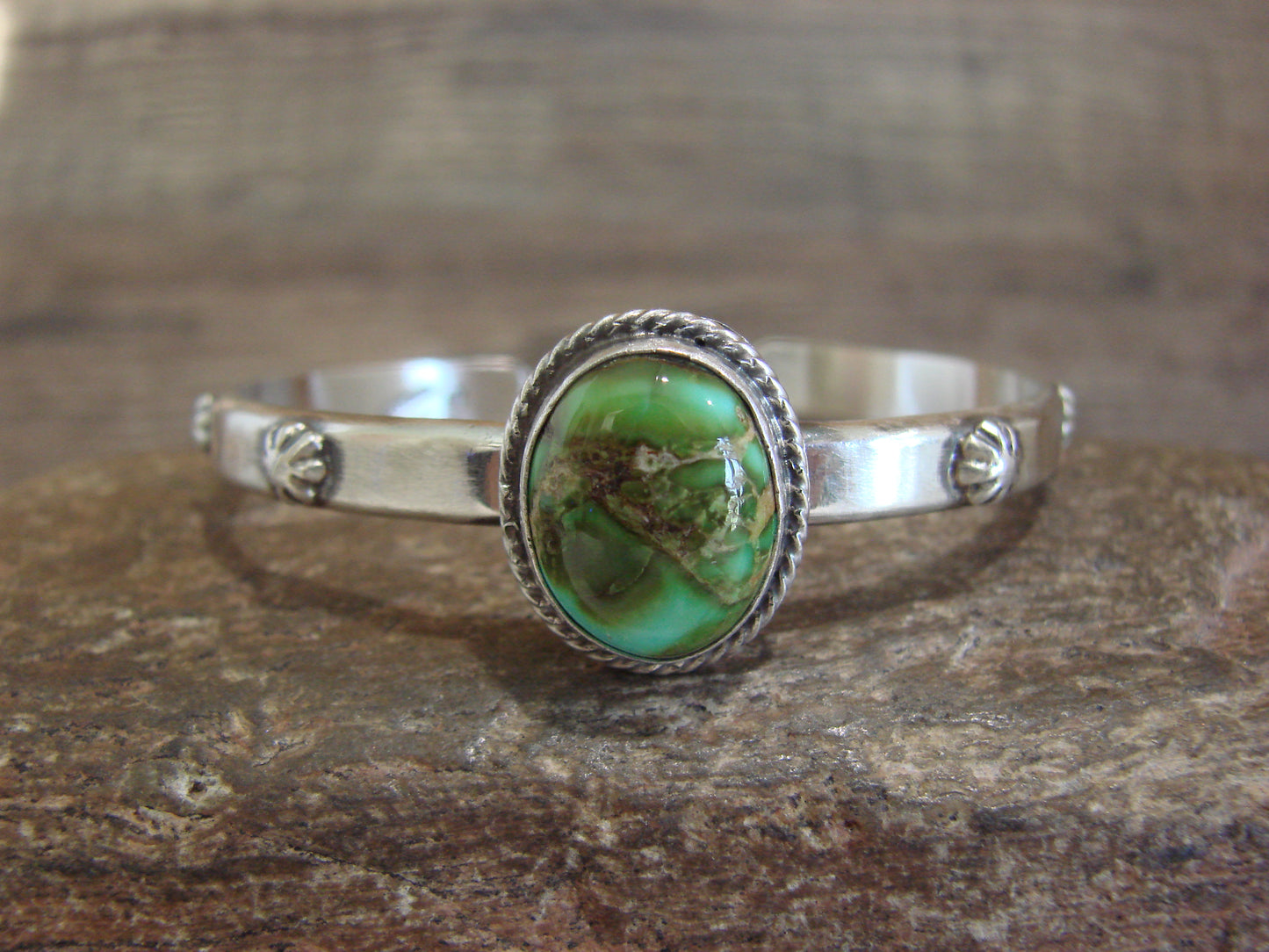 Native American Sterling Silver & Sonoran Turquoise Bracelet Signed SY