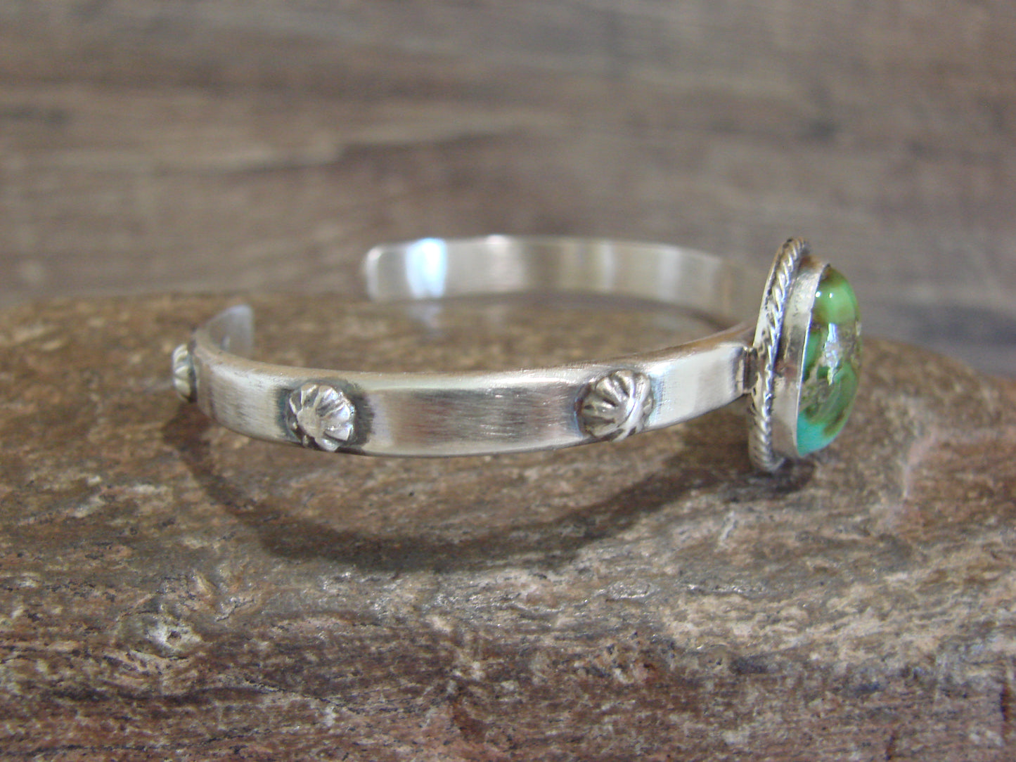 Native American Sterling Silver & Sonoran Turquoise Bracelet Signed SY