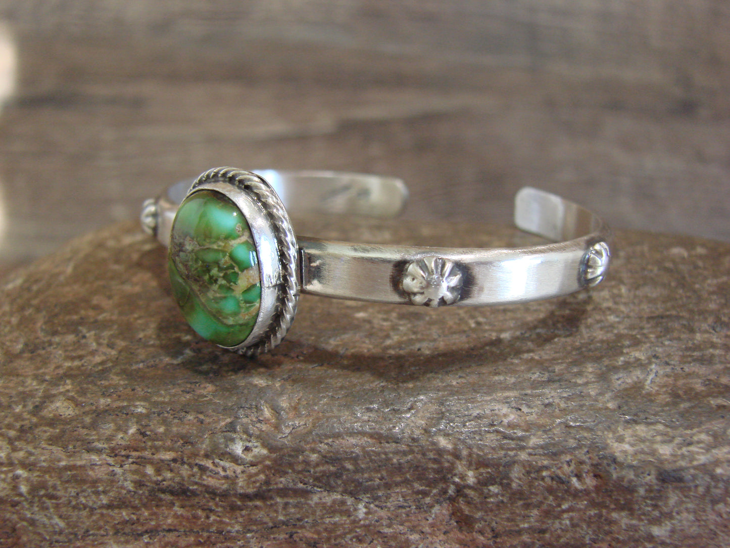 Native American Sterling Silver & Sonoran Turquoise Bracelet Signed SY