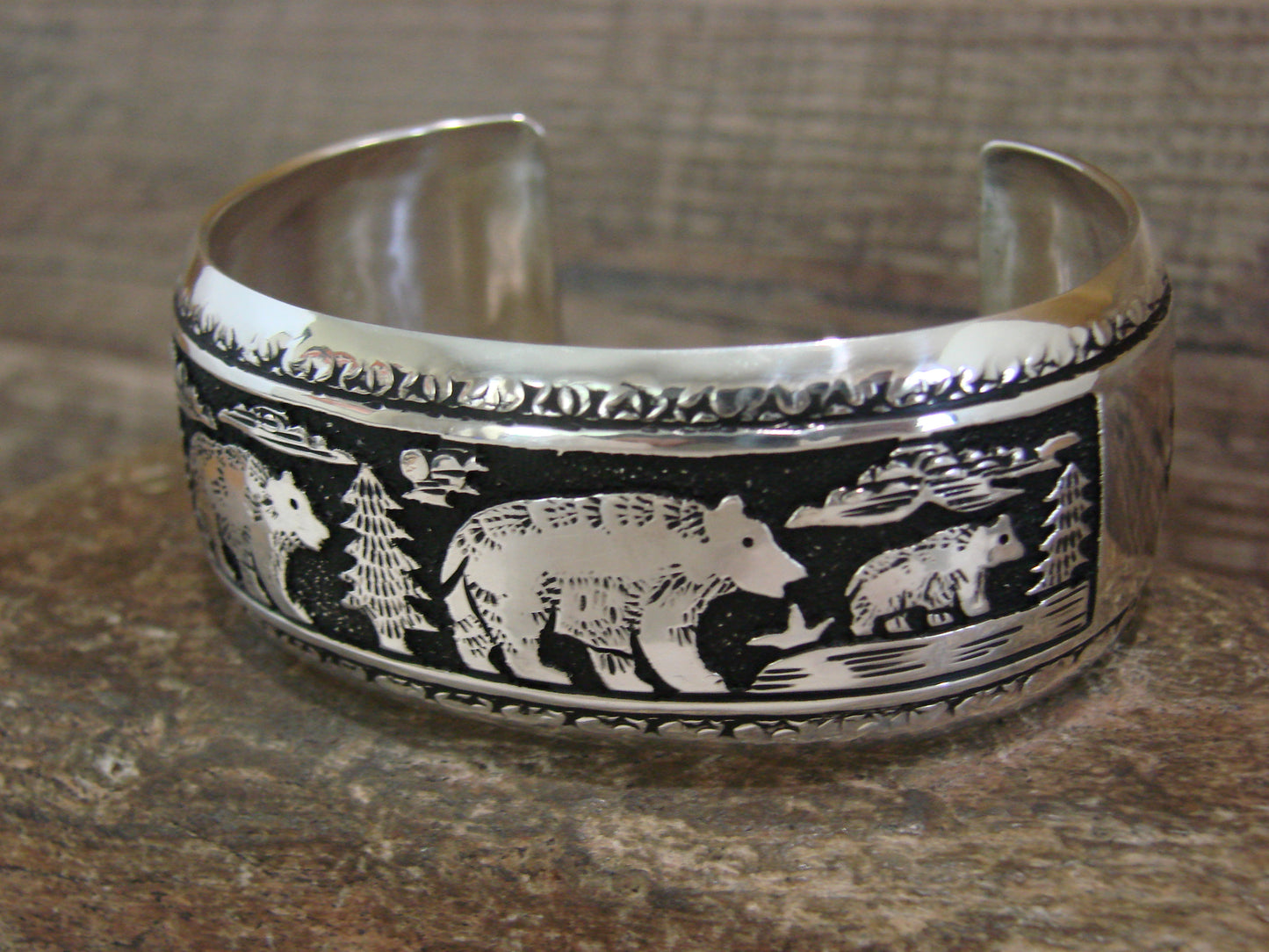 Native American Sterling Silver Bear Bracelet by Singer