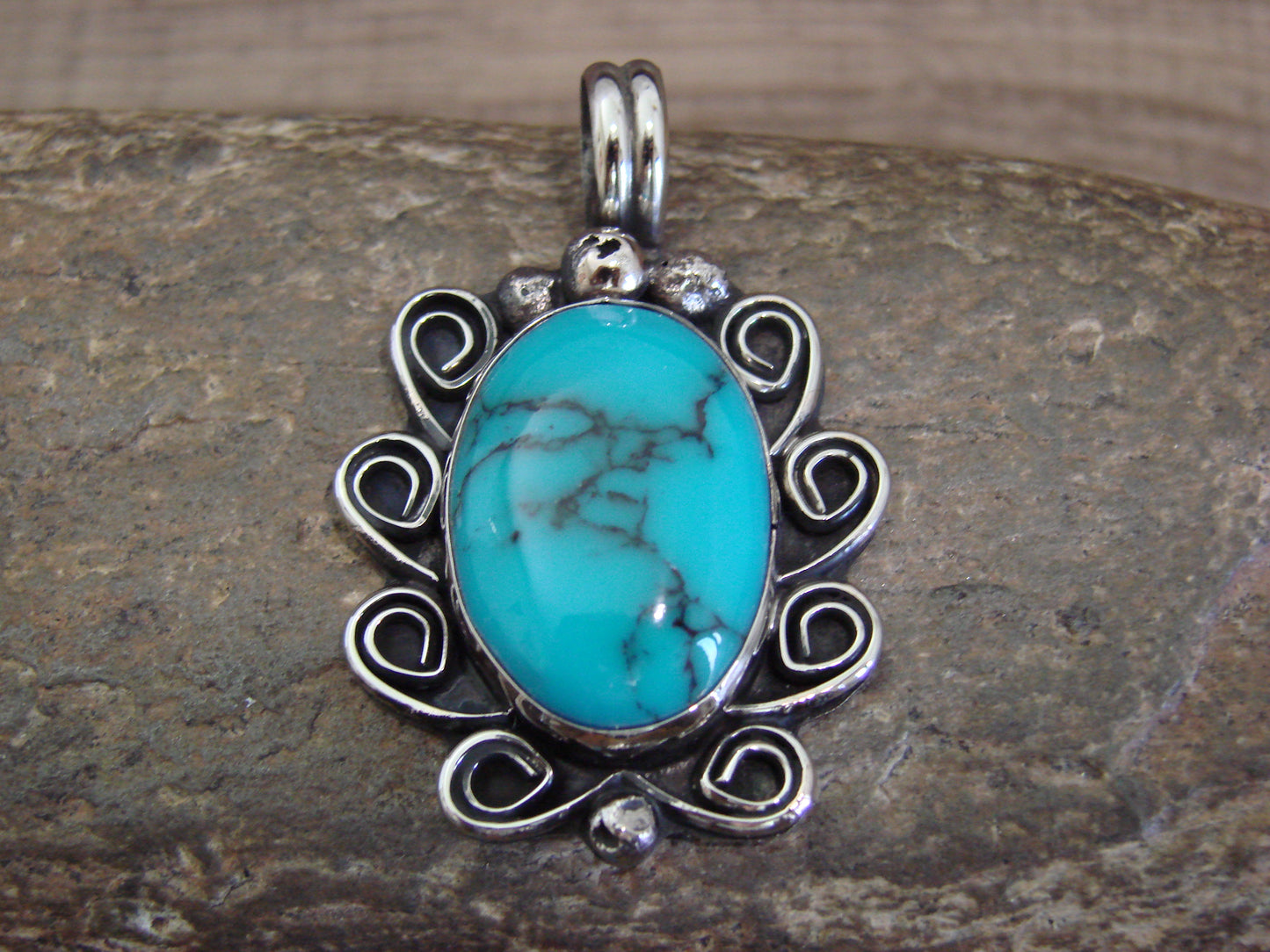Native American Nickel Silver & Turquoise Howlite Pendant - Cleveland