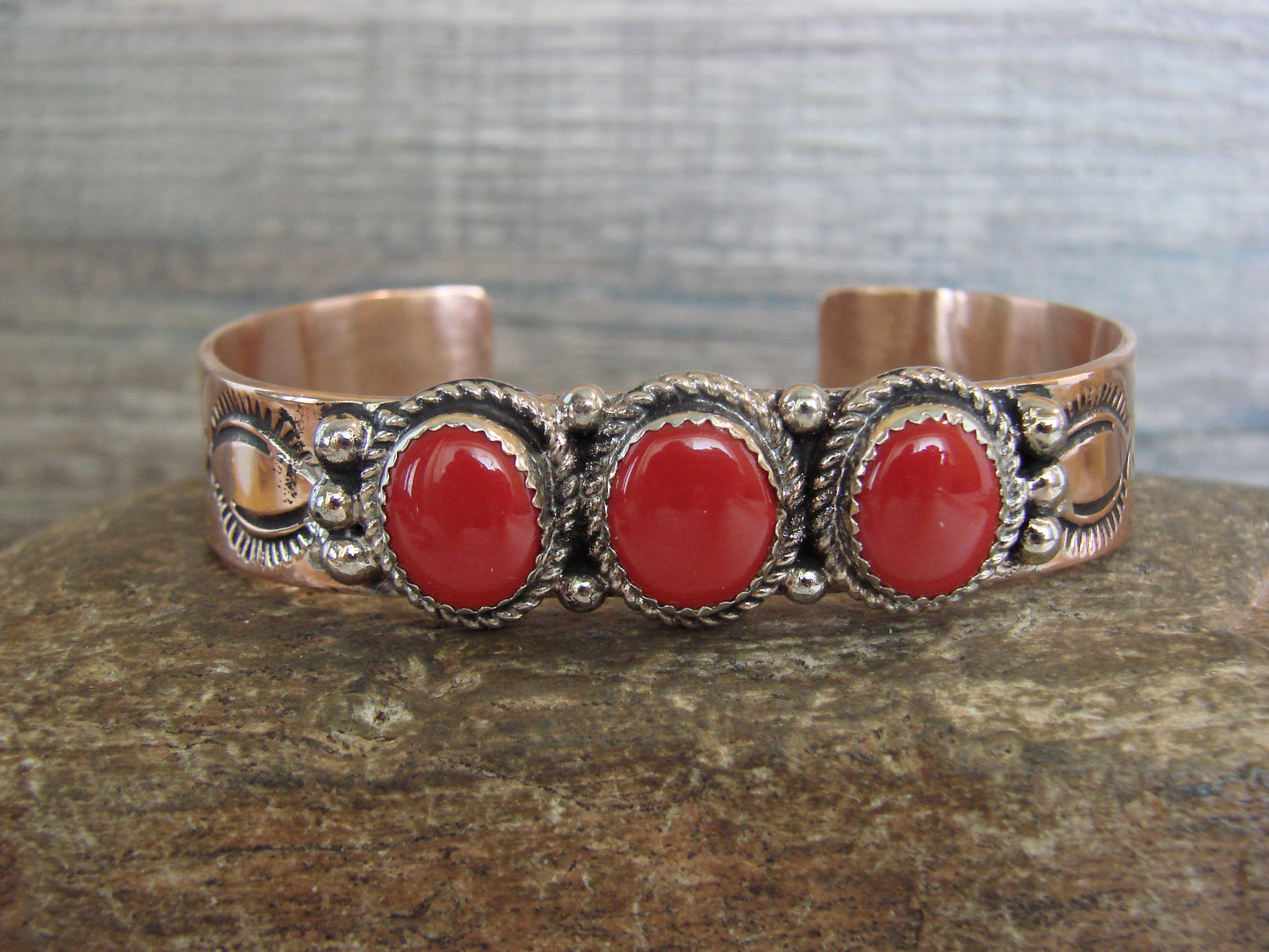 Native American Copper & Coral Bracelet by Cleveland