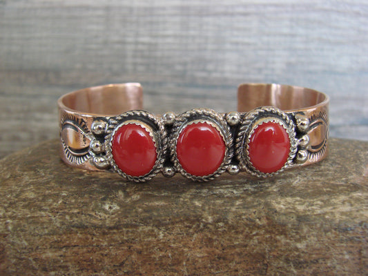 Native American Copper & Coral Bracelet by Cleveland