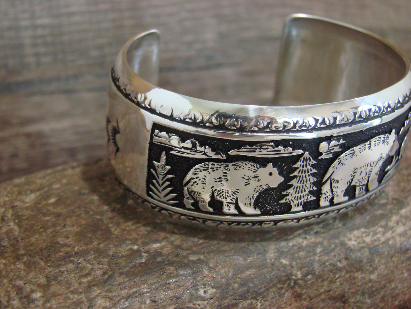 Native American Sterling Silver Bear Bracelet by Singer