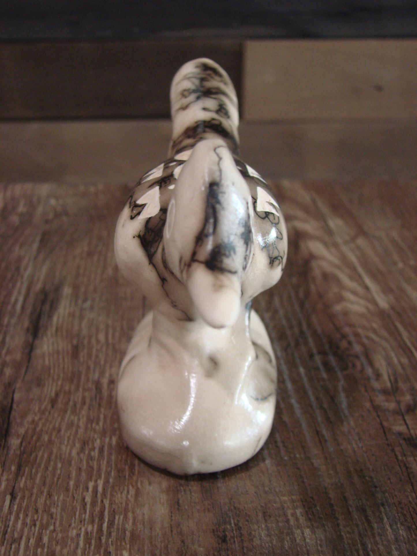 Native American Pottery Horse Hair Road Runner Sculpture by Vail