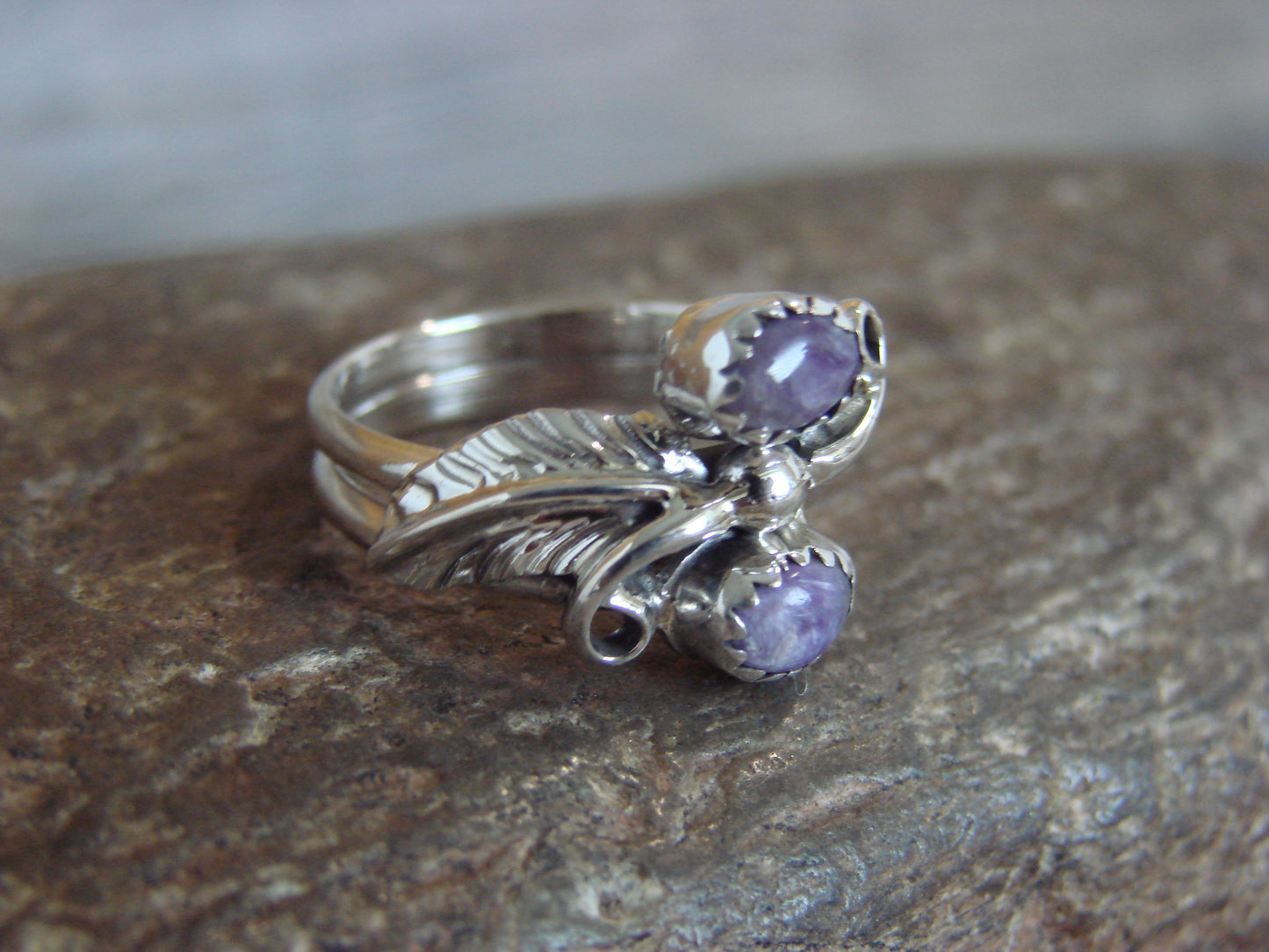 Native American Sterling Silver & Purple Spiny Oyster Ring - Yazzie - Size 6.5