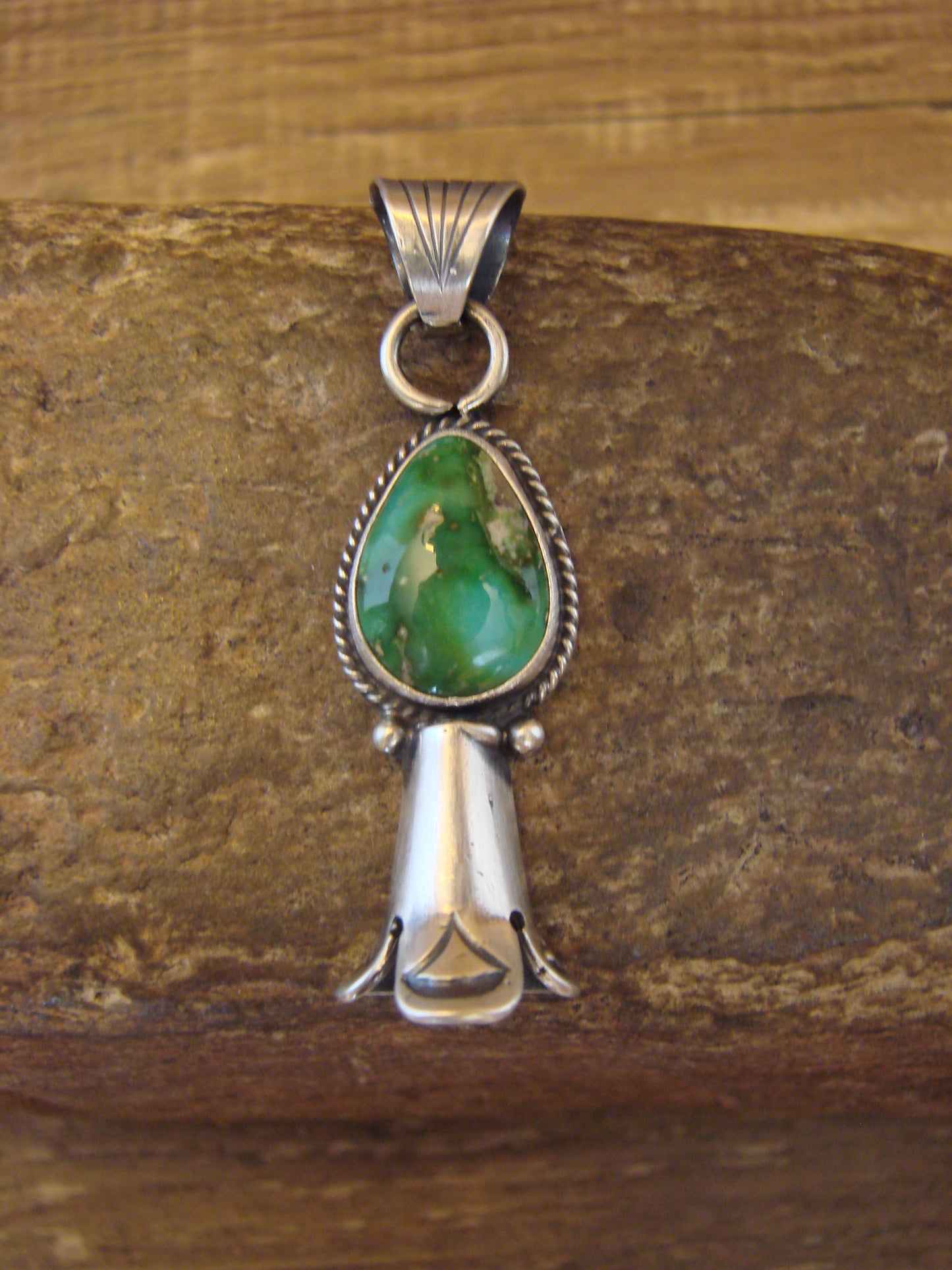 Native American Sterling Silver & Turquoise Squash Blossom Pendant by Betone
