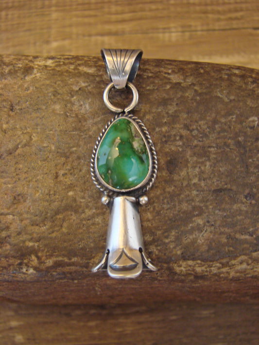 Native American Sterling Silver & Turquoise Squash Blossom Pendant by Betone