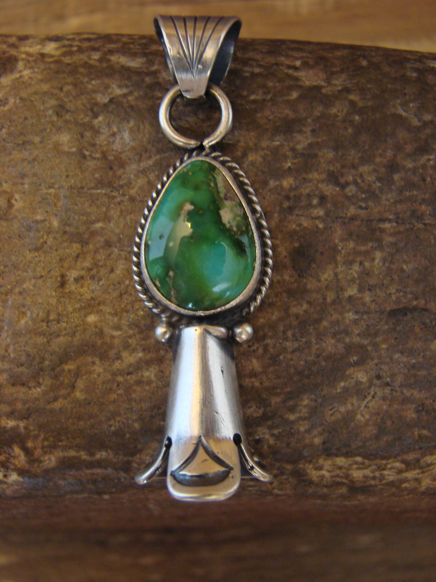 Native American Sterling Silver & Turquoise Squash Blossom Pendant by Betone
