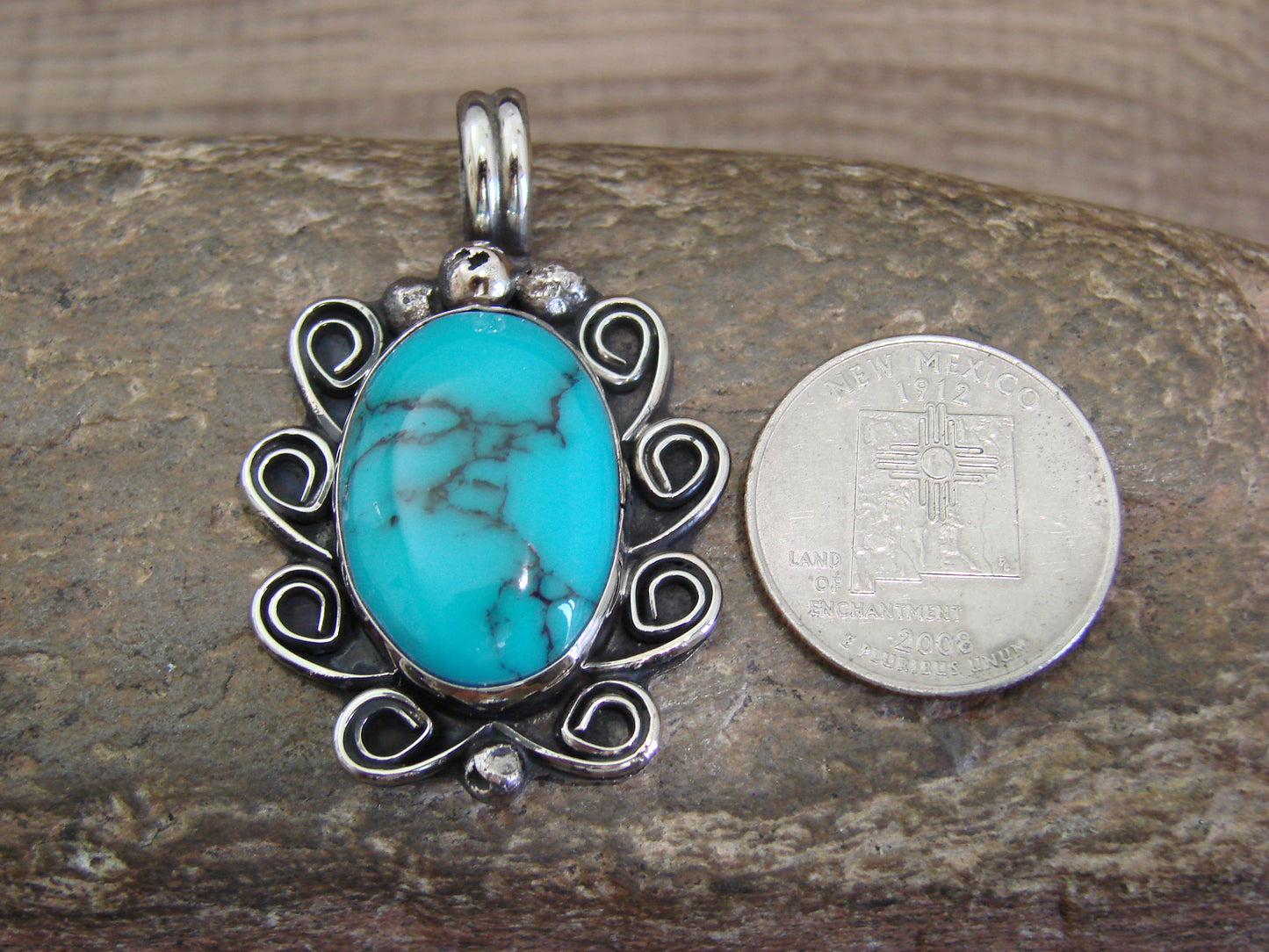 Native American Nickel Silver & Turquoise Howlite Pendant - Cleveland