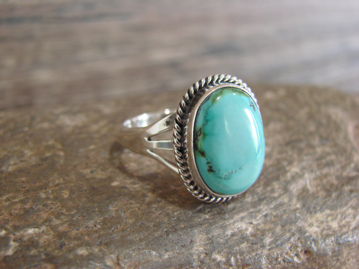 Native American Sterling Silver & Sonoran Turquoise Ring by Saunders - Size 7