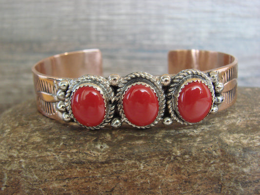 Native American Copper & Coral Bracelet by Cleveland