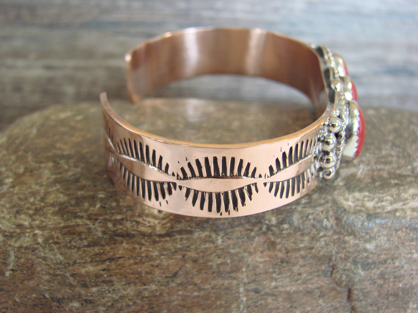 Native American Copper & Coral Bracelet by Cleveland