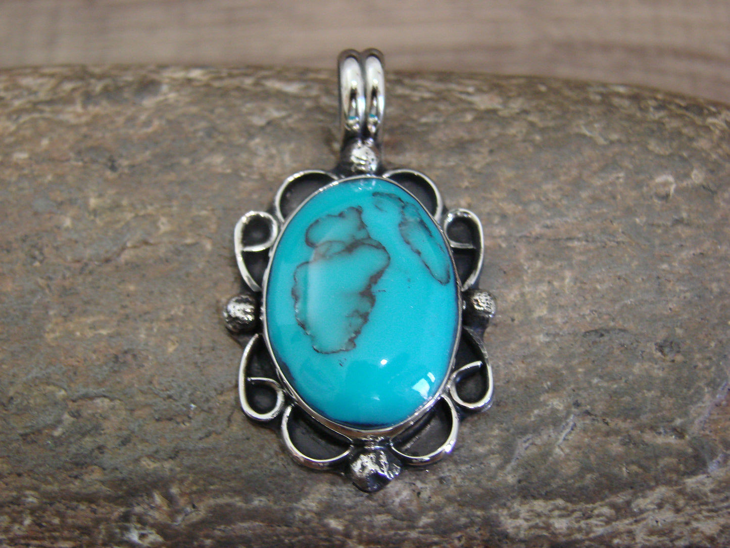 Native American Nickel Silver & Turquoise Howlite Pendant - Cleveland