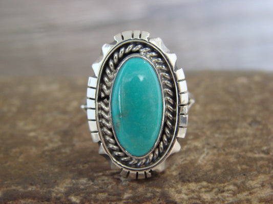 Native American Sterling Silver & Turquoise Shadow Box Ring - Begay - Size 6.5