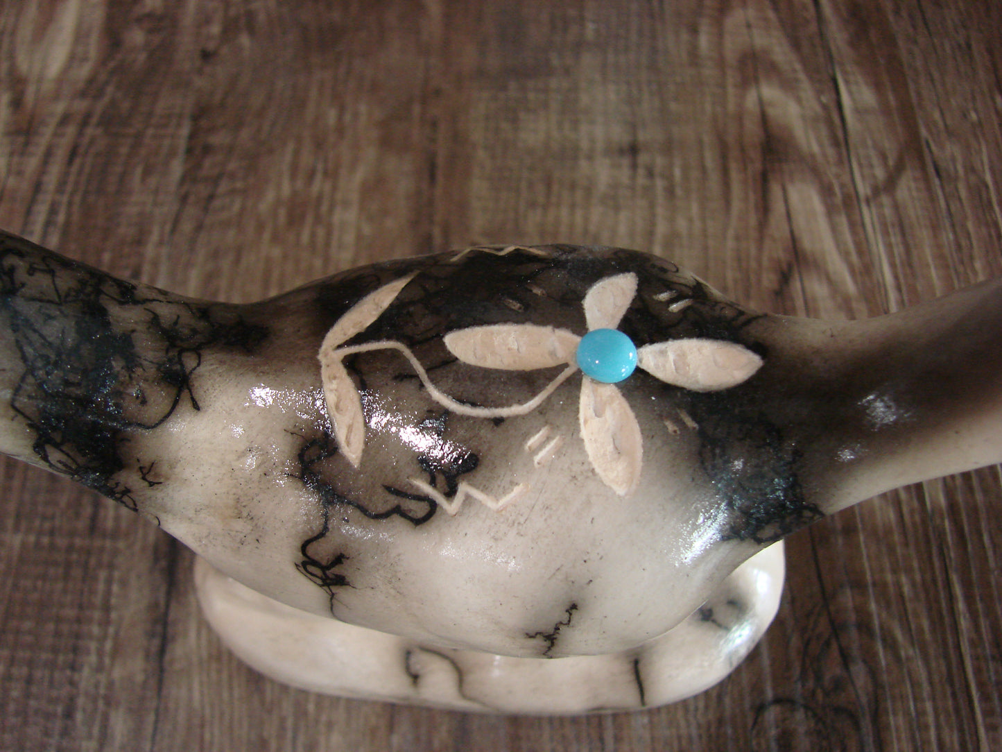 Native American Pottery Horse Hair Road Runner Sculpture by Vail