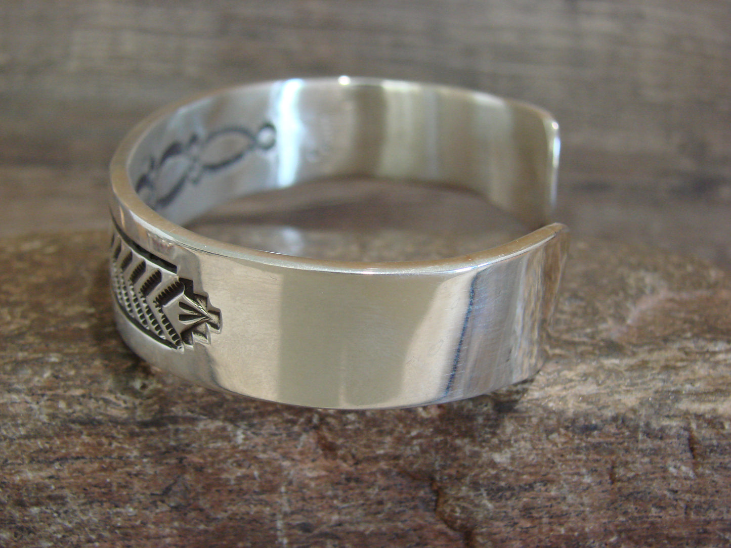 Heavy Native American Hand Stamped Sterling Silver Bracelet Signed Morgan