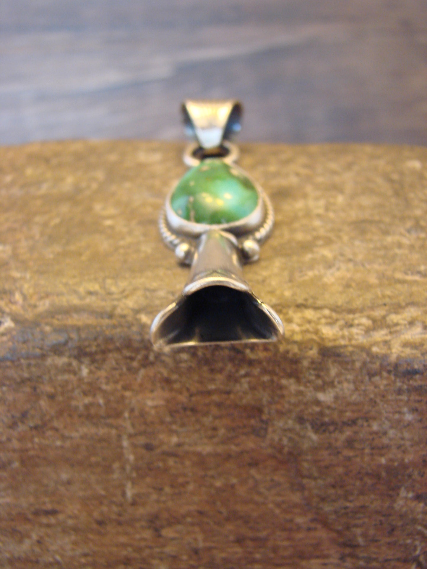 Native American Sterling Silver & Turquoise Squash Blossom Pendant by Betone