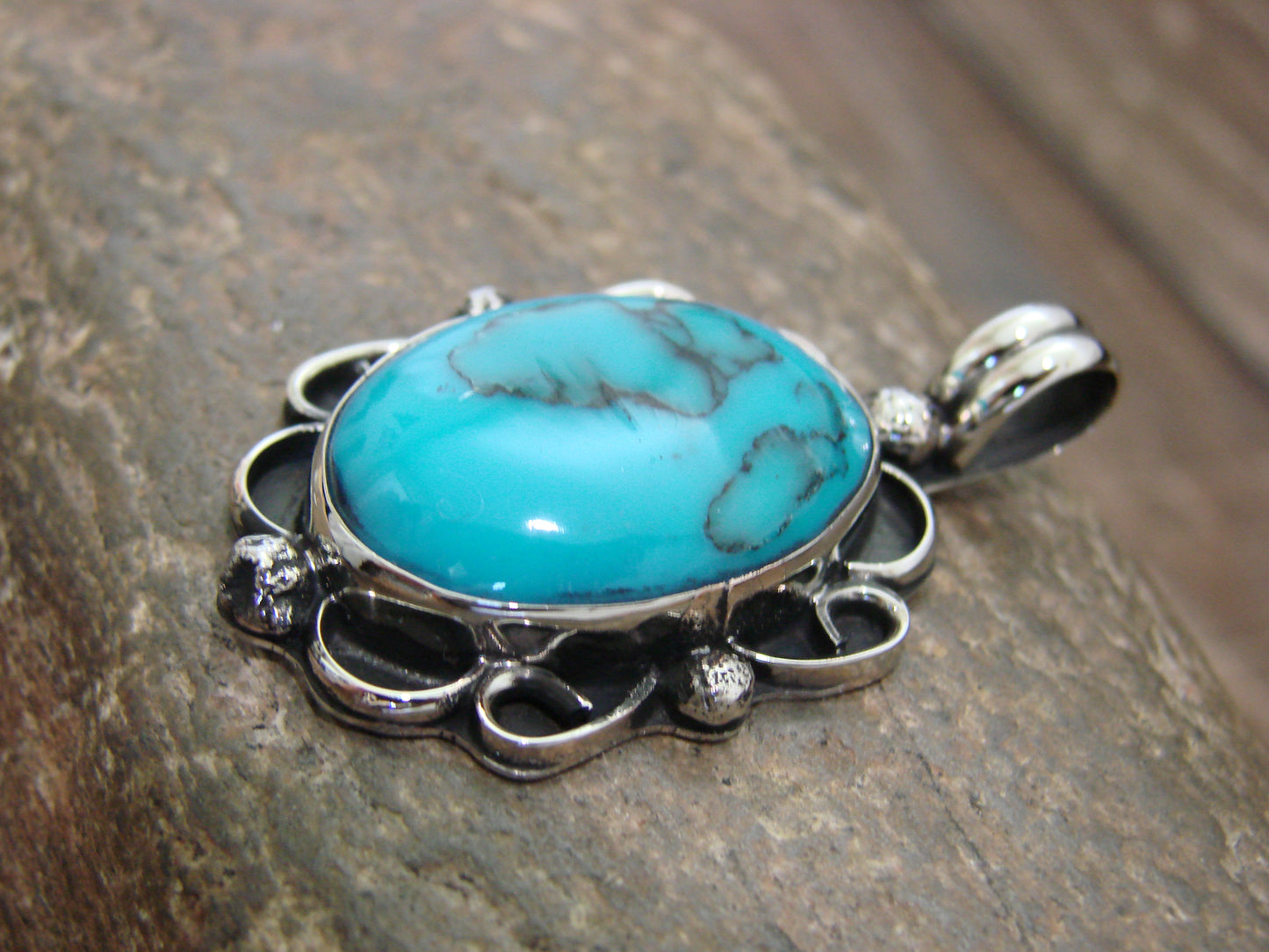 Native American Nickel Silver & Turquoise Howlite Pendant - Cleveland