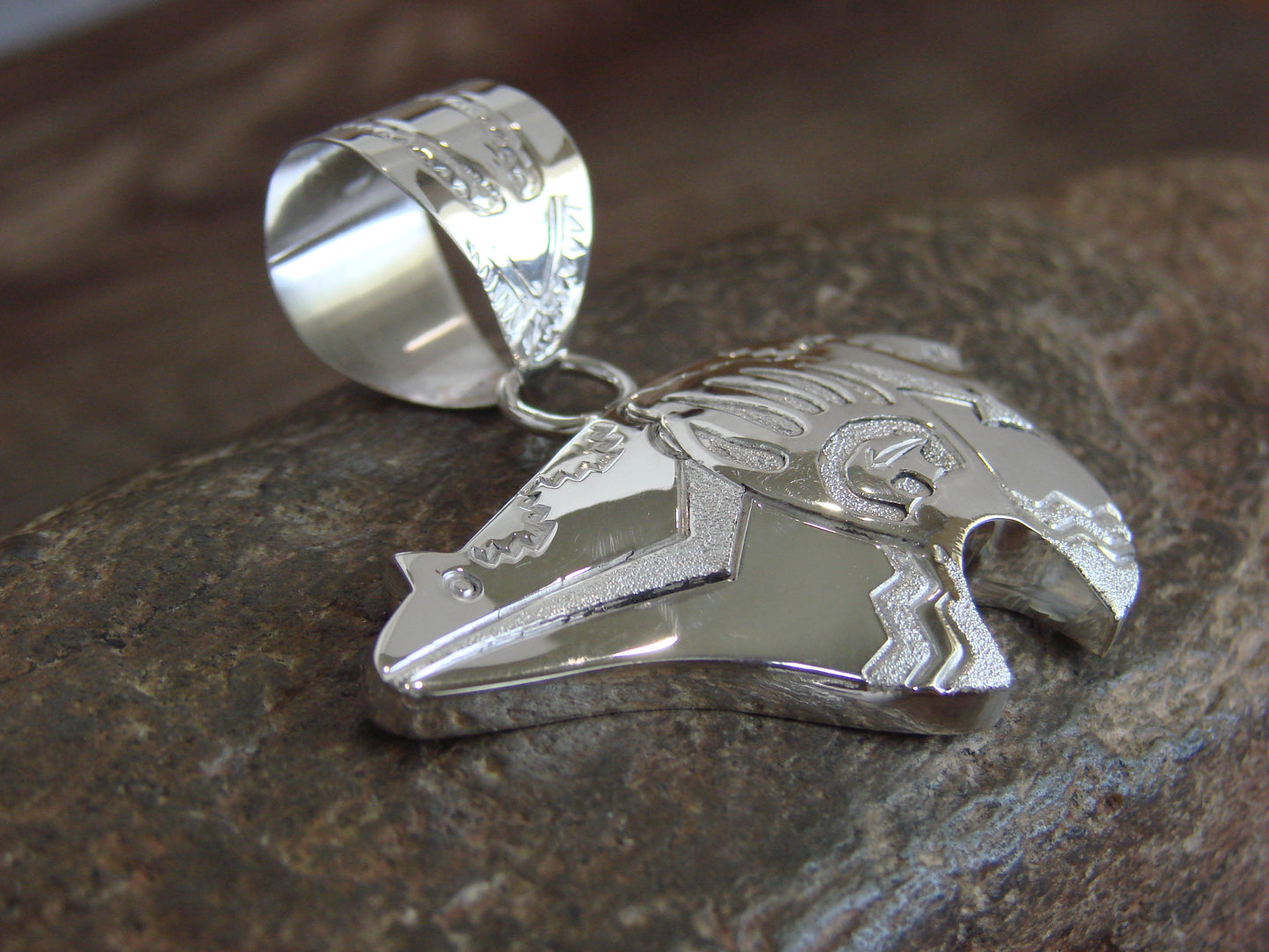 Native American Sterling Silver Heart Line Bear Pendant by Mariano