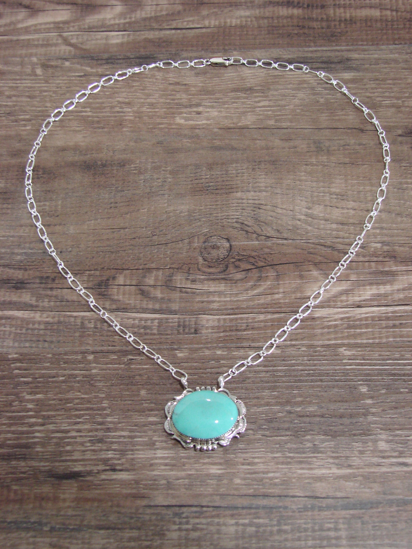 Native American 20" Sterling Silver & Turquoise Link Necklace by Silversmith